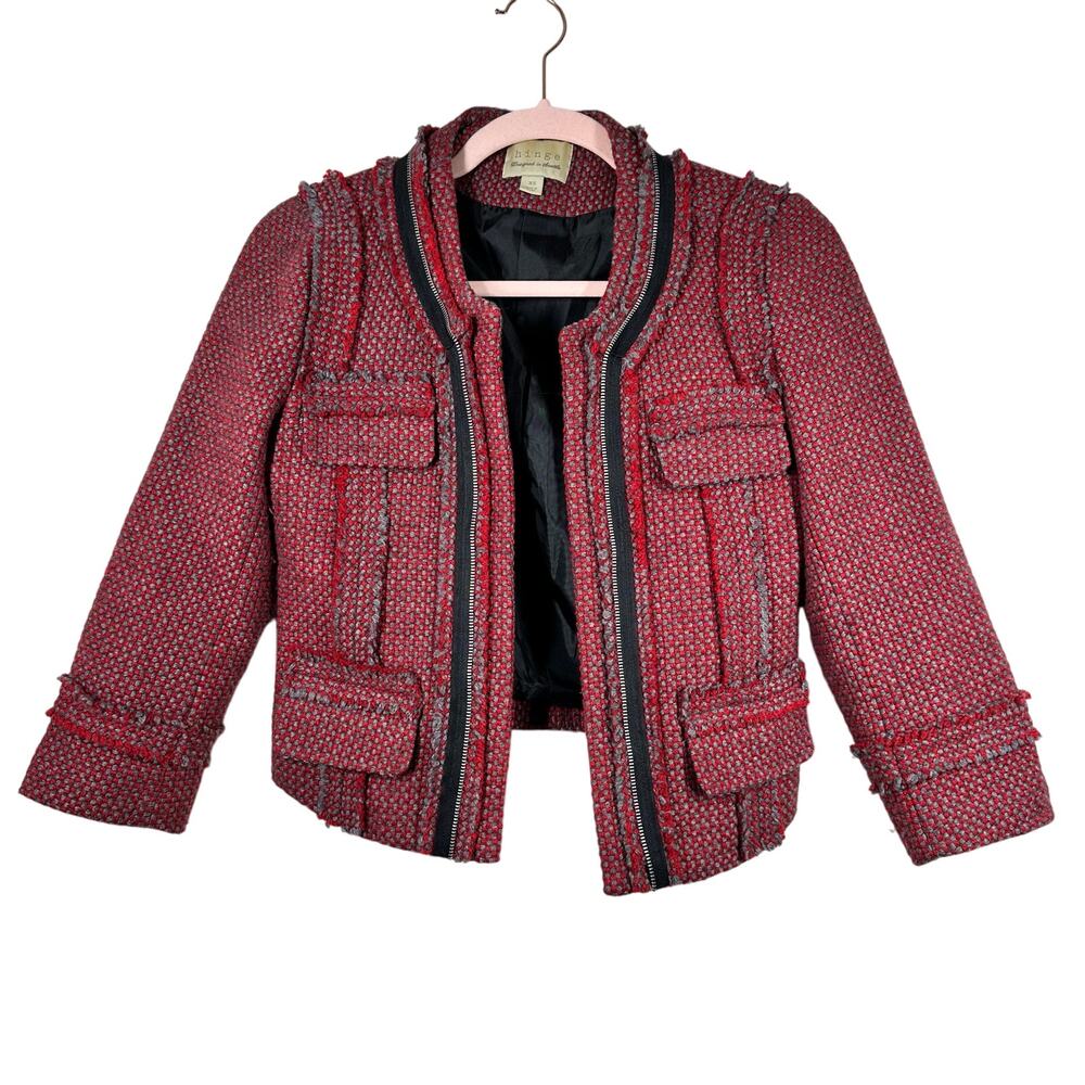 HINGE Red Gray Black Zip Up Jacket XS